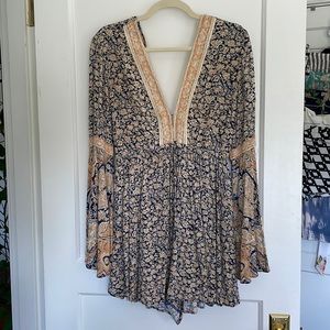 FREE PEOPLE, Open back Flowy Romper with Bell Sleeves